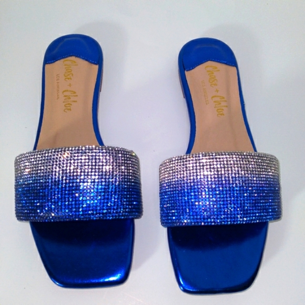 Blue Bling Ombre Chase + Chloe Slip On Sandals - Picture 3 of 5